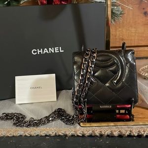 Chanel cambon black CC lambskin compact leather wallet. Chain/box not included